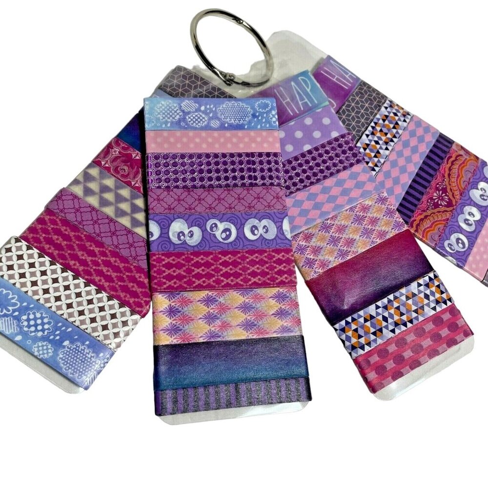 Washi Tapes on Sample Card 8 Purple Color Various Patterns u 3 Ft Plus Ea Tape